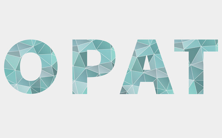 Blue polygonal geometric letters spelling out OPAT to illustrate how these services are reshaping infection care