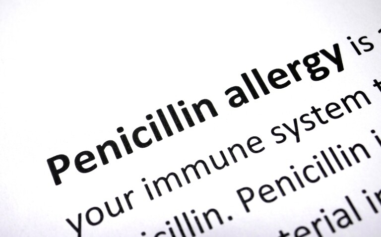 A section of a dictionary definition of penicillin allergy to illustrate that ICU-led antibiotic allergy assessment and testing has been deemed feasible