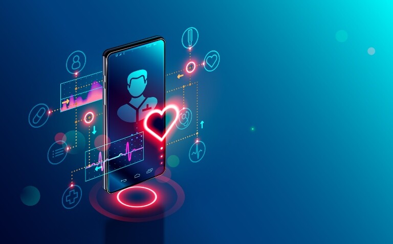 Digital illustration of a smartphone displaying a healthcare professional
