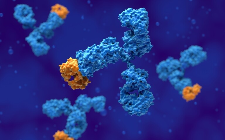A 3D rendering of a monoclonal antibody to illustrate the findings of a pooled trial analysis that confirm dupilumab efficacy in CSU