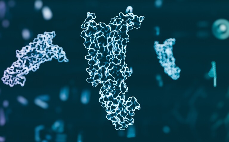 A digital illustration of a GLP-1 molecule to illustrate the repurposing of GLP-1s for cardioprotection after myocardial infarction