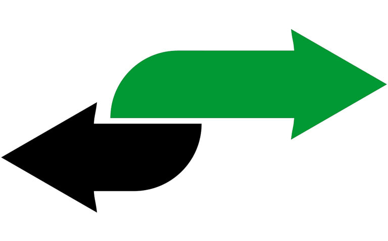 A black arrow pointing left and a longer green arrow pointing right to illustrate the latest event on biosimilar switching