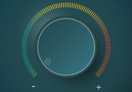 A volume dial turned down to the lowest level