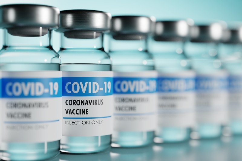 A row of Covid-19 vaccine vials