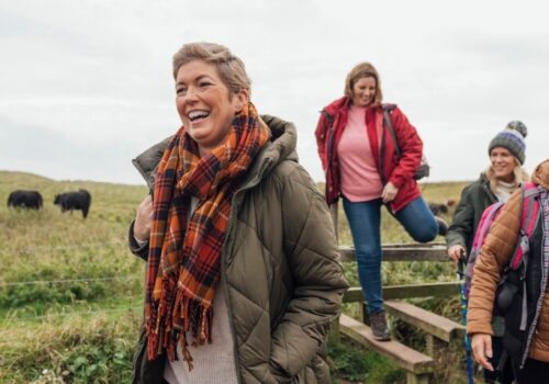 Four women wearing warm