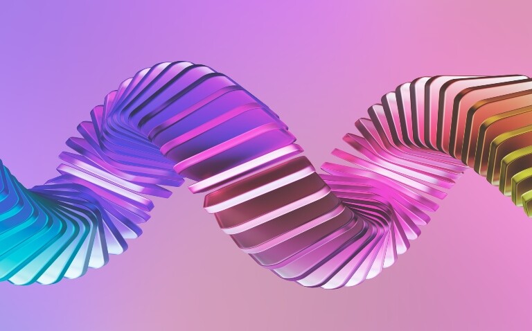 3d rendering. Interwoven ribbons with smooth transitions from blue and purple to pink