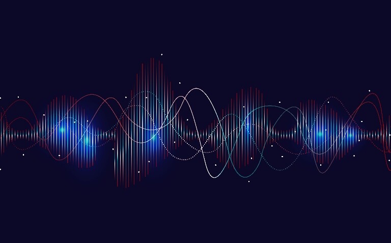 Glowing sound wave with dotted frequency lines to illustrate the finding that radio waves can accurately detect respiratory diseases