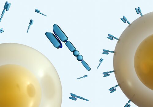 A 3D rendering of CAR-T cell with Y-shaped chimeric antigen receptors to illustrate findings presented at EULAR 2026