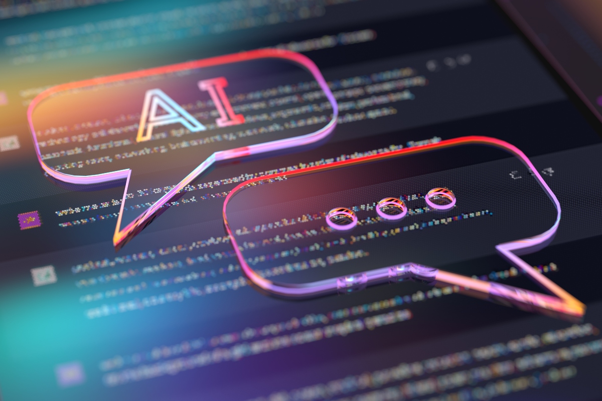 Close-up of a digital interface displaying online text conversations, overlaid with colorful speech bubbles including one labeled ‘AI,’ symbolising artificial intelligence, digital communication, and AI-powered online platforms presented at EULAR 2026